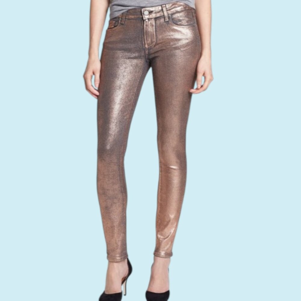 Paige Denim Verdugo Metallic Ultra Skinny  Copper Jeans Women's Size 25 Stretch